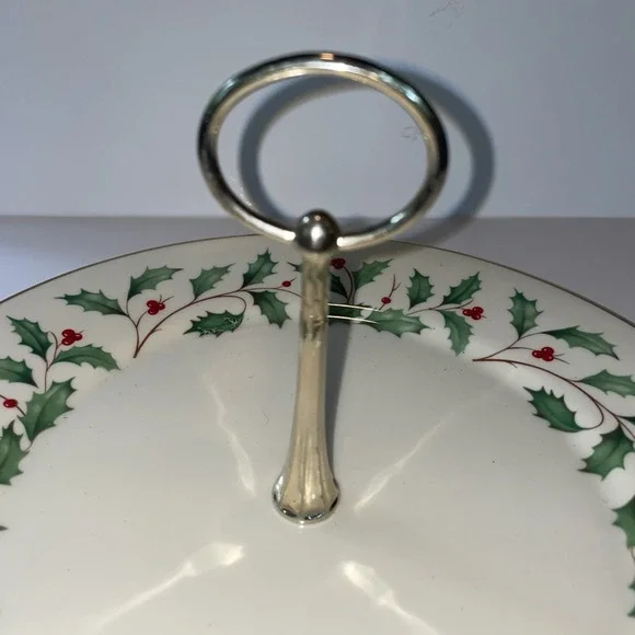 Lenox Holiday VTG Serving Plate W/Handle Cookie Made in USA 11" Round - Picture 3 of 7
